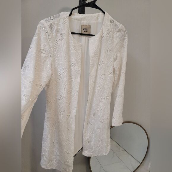Weill White Lace Cardigan Long Blazer Size 8 New - Picture 2 of 8